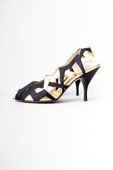 Maud Frizon 'M' Lightening Bolt Zig Zag Gold Lamé Heels