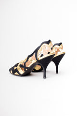 Maud Frizon 'M' Lightening Bolt Zig Zag Gold Lamé Heels