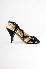 Maud Frizon 'M' Lightening Bolt Zig Zag Gold Lamé Heels