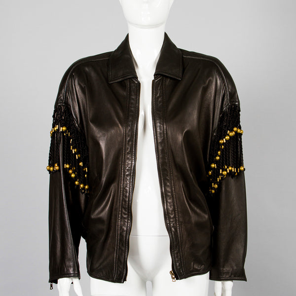 Gianni Versace Leather Macrame Bomber Jacket – Recess