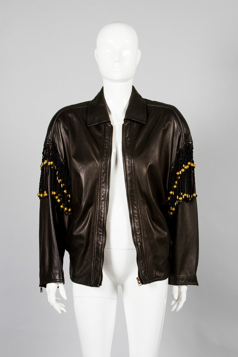 Gianni Versace Leather Macrame Jacket Unzipped