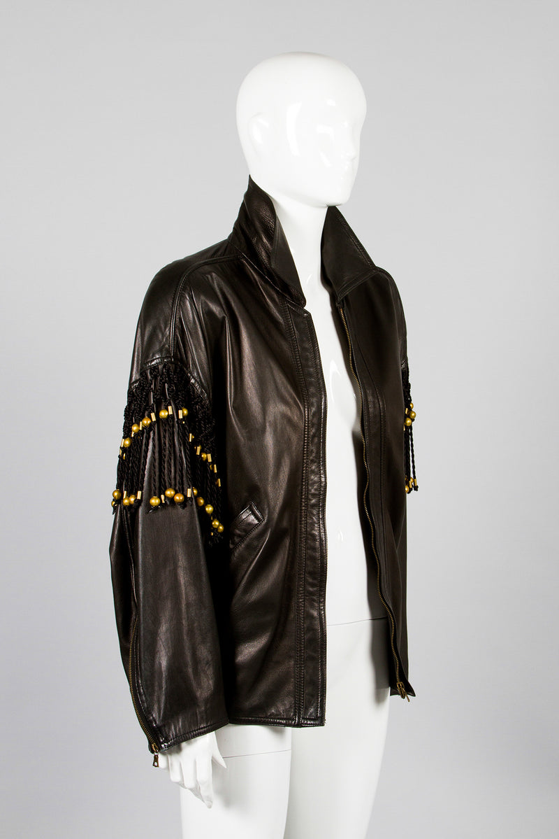 Gianni Versace Leather Macrame Jacket Side