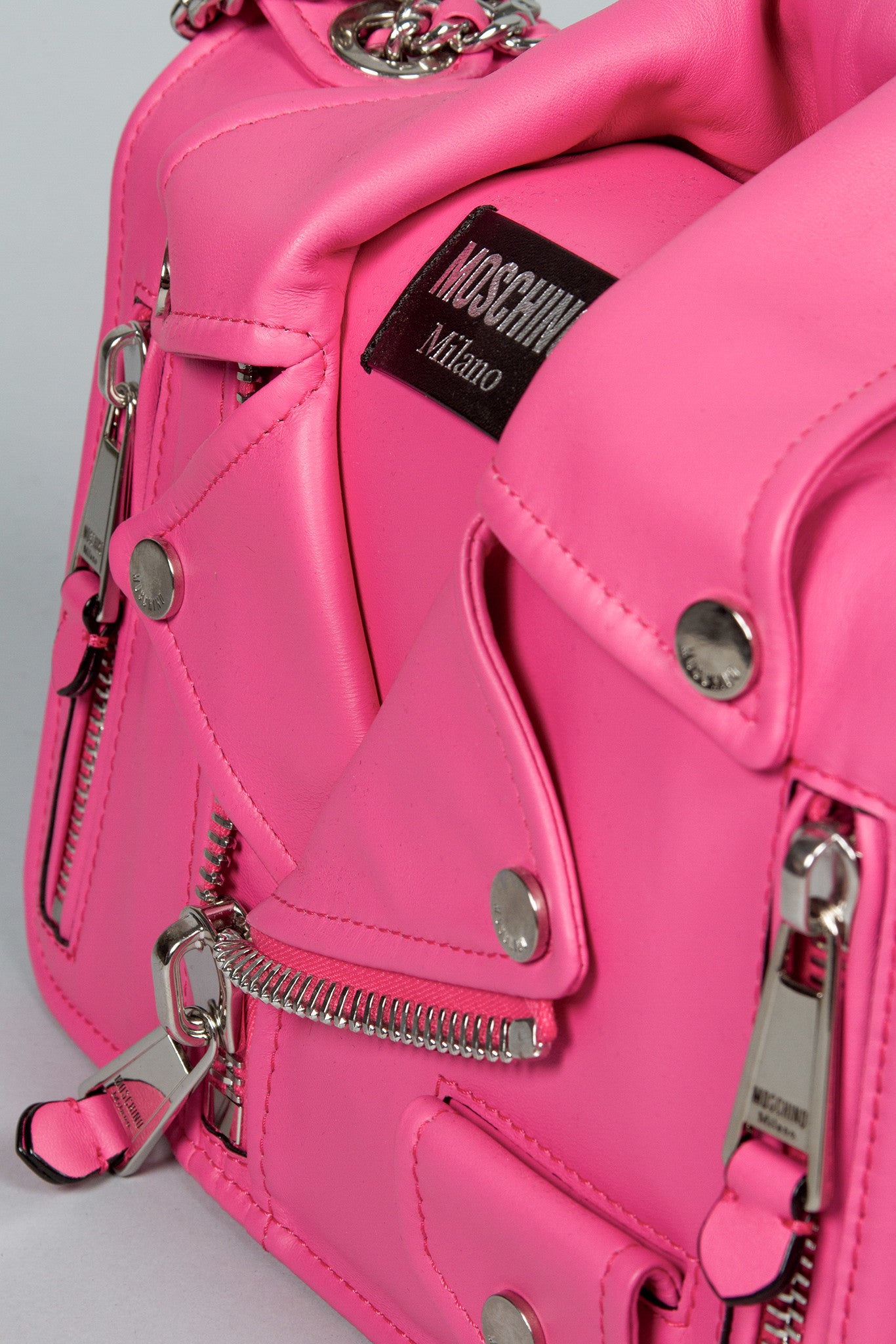 Moschino Moto Jacket Bag in pink, detail