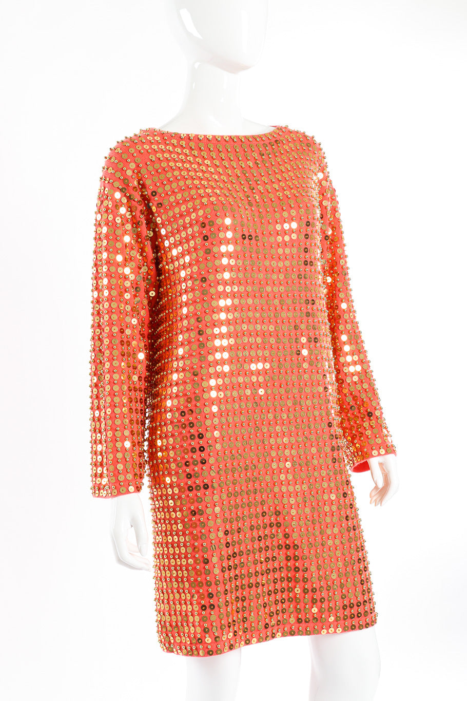 Cashmere sequin sweater dress by Michael Kors on mannequin front 3/4 shot @recessla