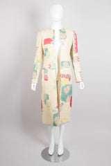 Mary McFadden Quilted Southwestern Folk Art Open Coat Duster