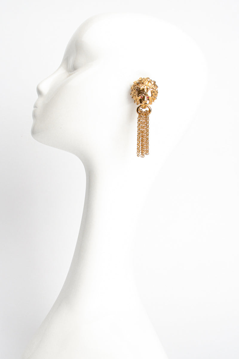 Vintage MV Vellano Gold Lion Chain Tassel Earrings on mannequin at Recess Los Angeles