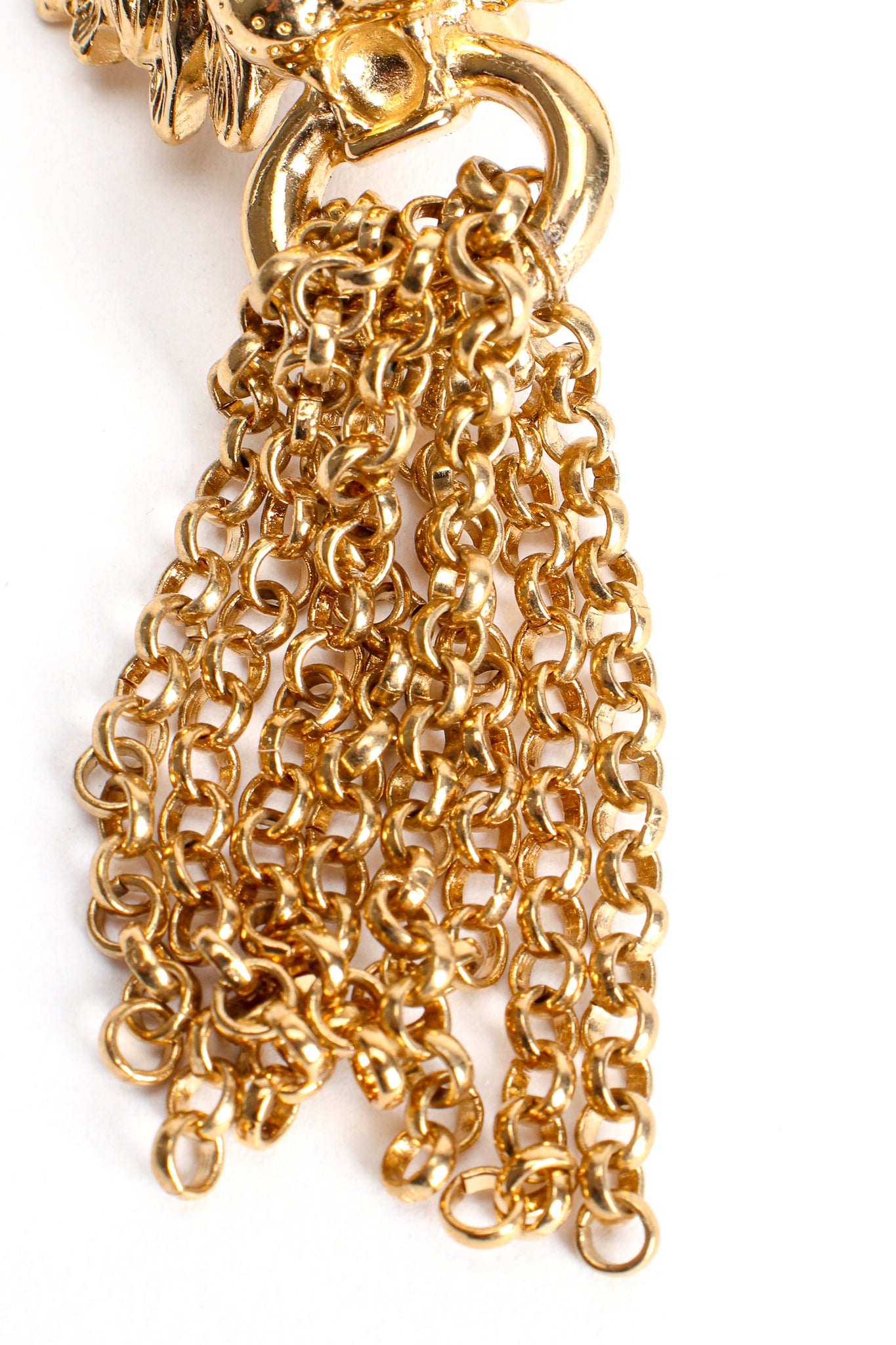 Vintage MV Vellano Gold Lion Chain Tassel Earrings chain detail at Recess Los Angeles