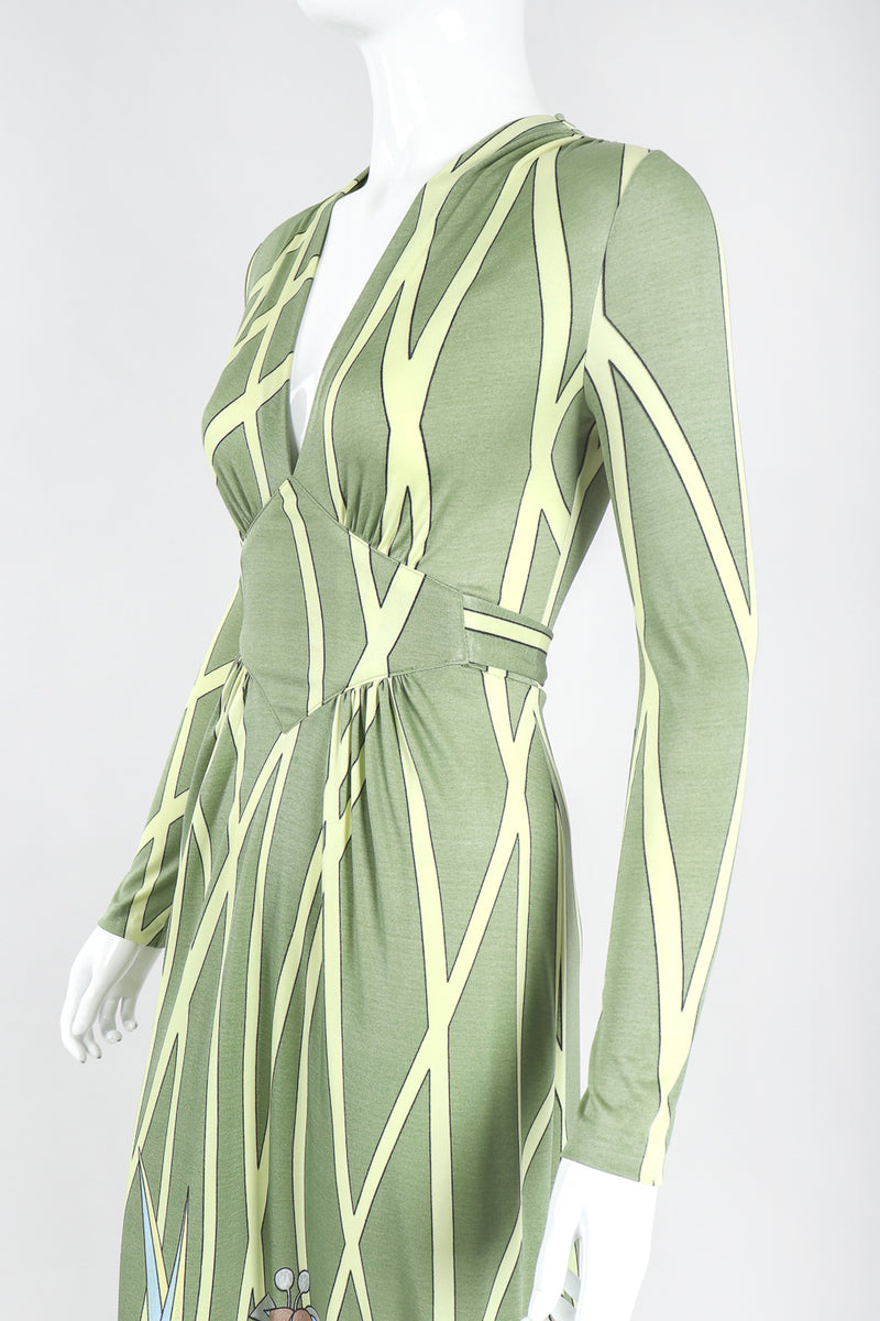 Recess Los Angeles Designer Consignment Vintage Mac Tac for Leonard Sunshine Jersey Plunge Iris Dress Resale Recycled