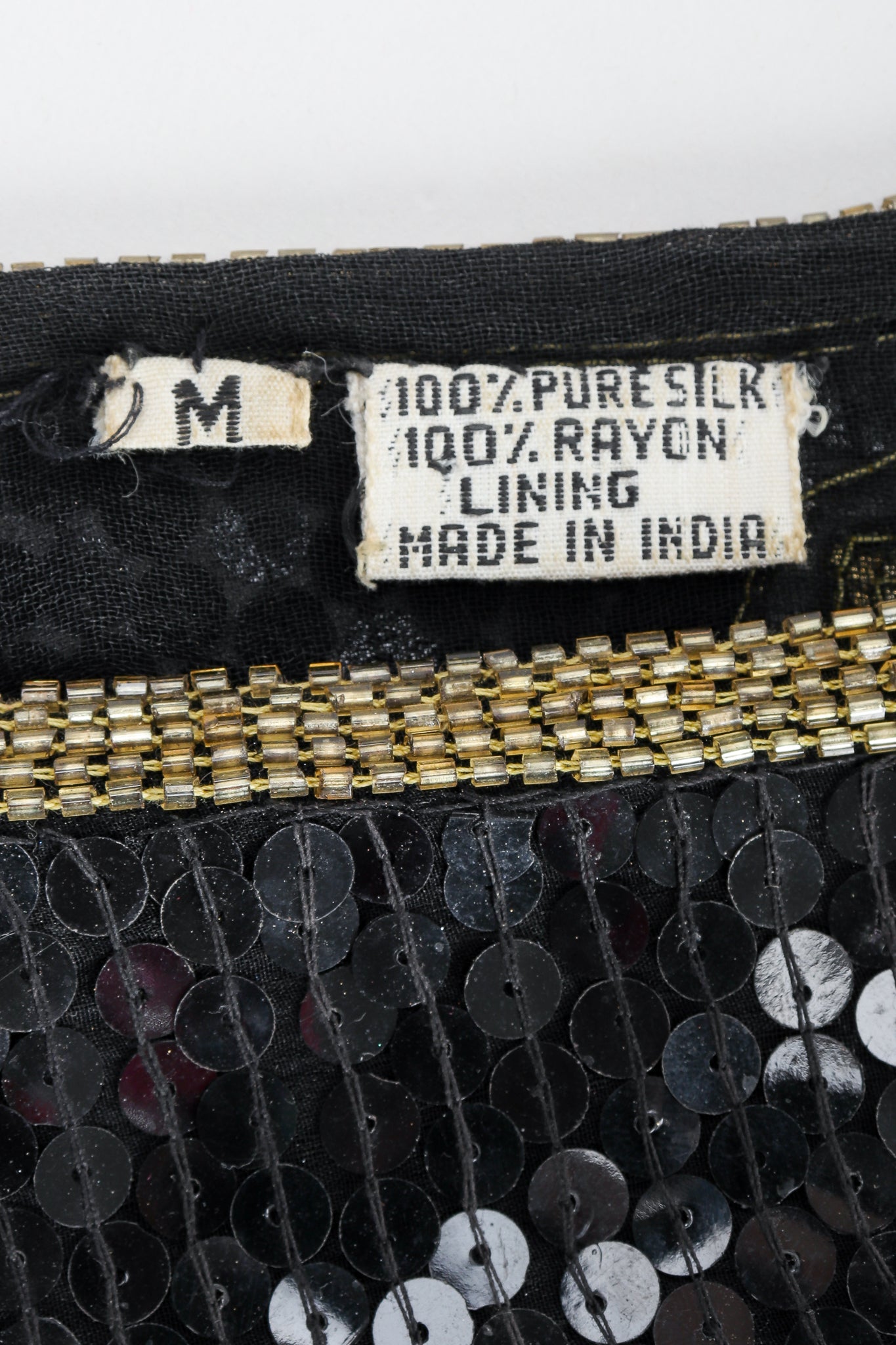 Recess Vintage Made In India Label on Black fabric with beading