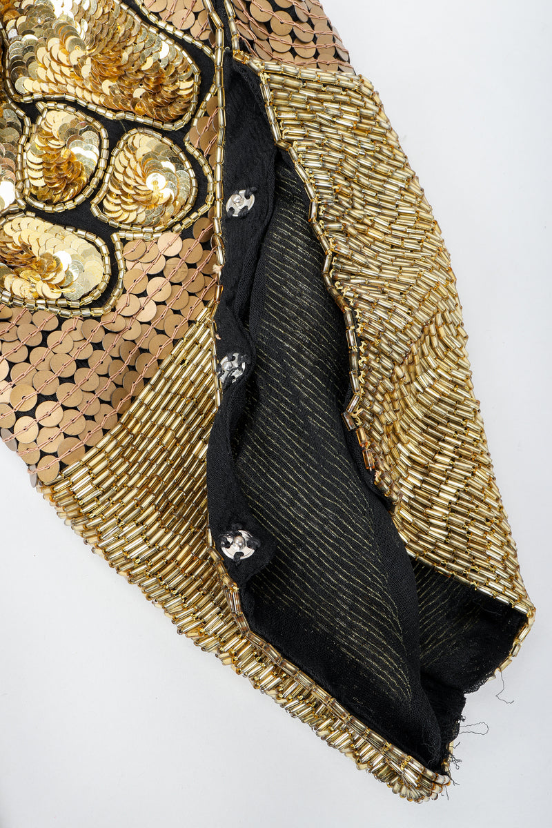 Recess Vintage Black Gold Asymmetrical Sequin Batwing Dress Sleeve Snap Detail