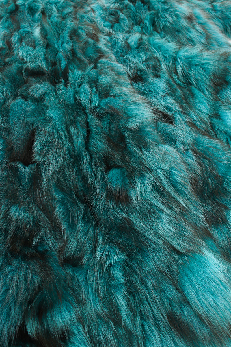 Vintage Made In Greece Teal Long Fox Fur Coat detail at Recess Los Angeles