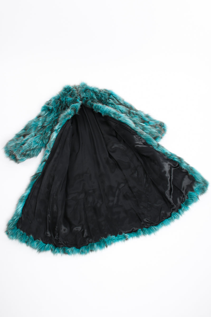 Vintage Made In Greece Teal Long Fox Fur Coat lining at Recess Los Angeles