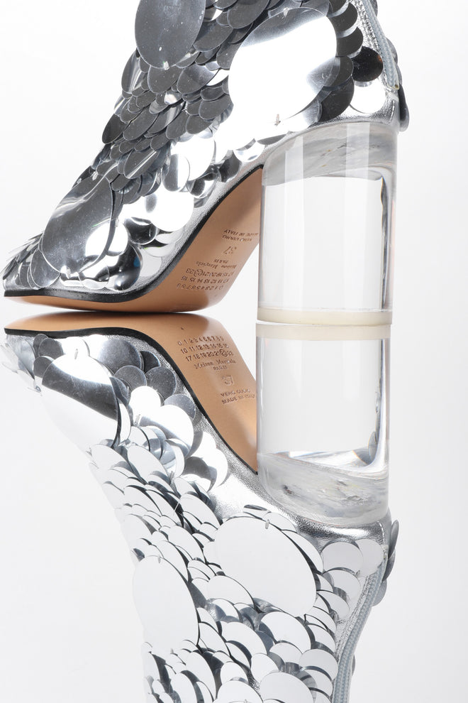 Recess Los Angeles Vintage Maison Margiela Silver Sequin Paillette Lucite Boots