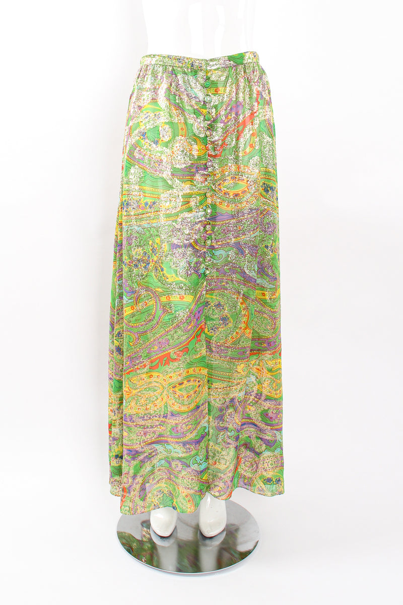 Vintage Malcolm Starr Paisley Brocade Maxi Skirt on Mannequin front at Recess Los Angeles