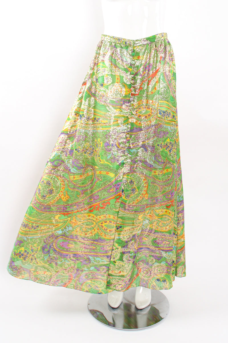 Vintage Malcolm Starr Paisley Brocade Maxi Skirt on Mannequin front flow at Recess Los Angeles