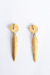 Vintage F. Mancini Matte Gold Sculpted Leaf Drop Earrings at Recess Los Angeles