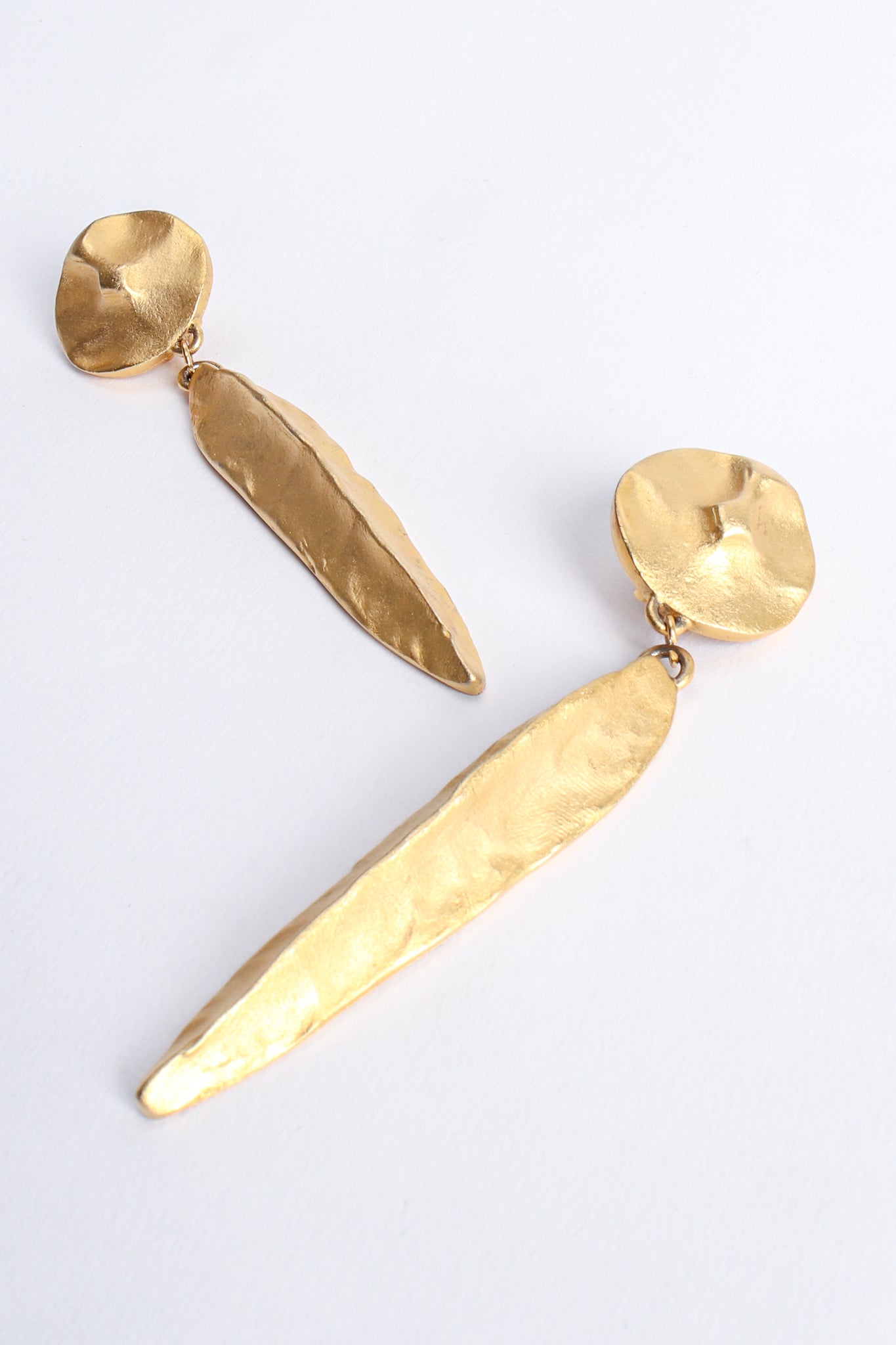 Vintage F. Mancini Matte Gold Sculpted Leaf Drop Earrings at Recess Los Angeles