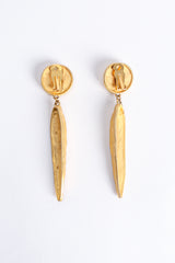 Vintage F. Mancini Matte Gold Sculpted Leaf Drop Earrings backside at Recess Los Angeles