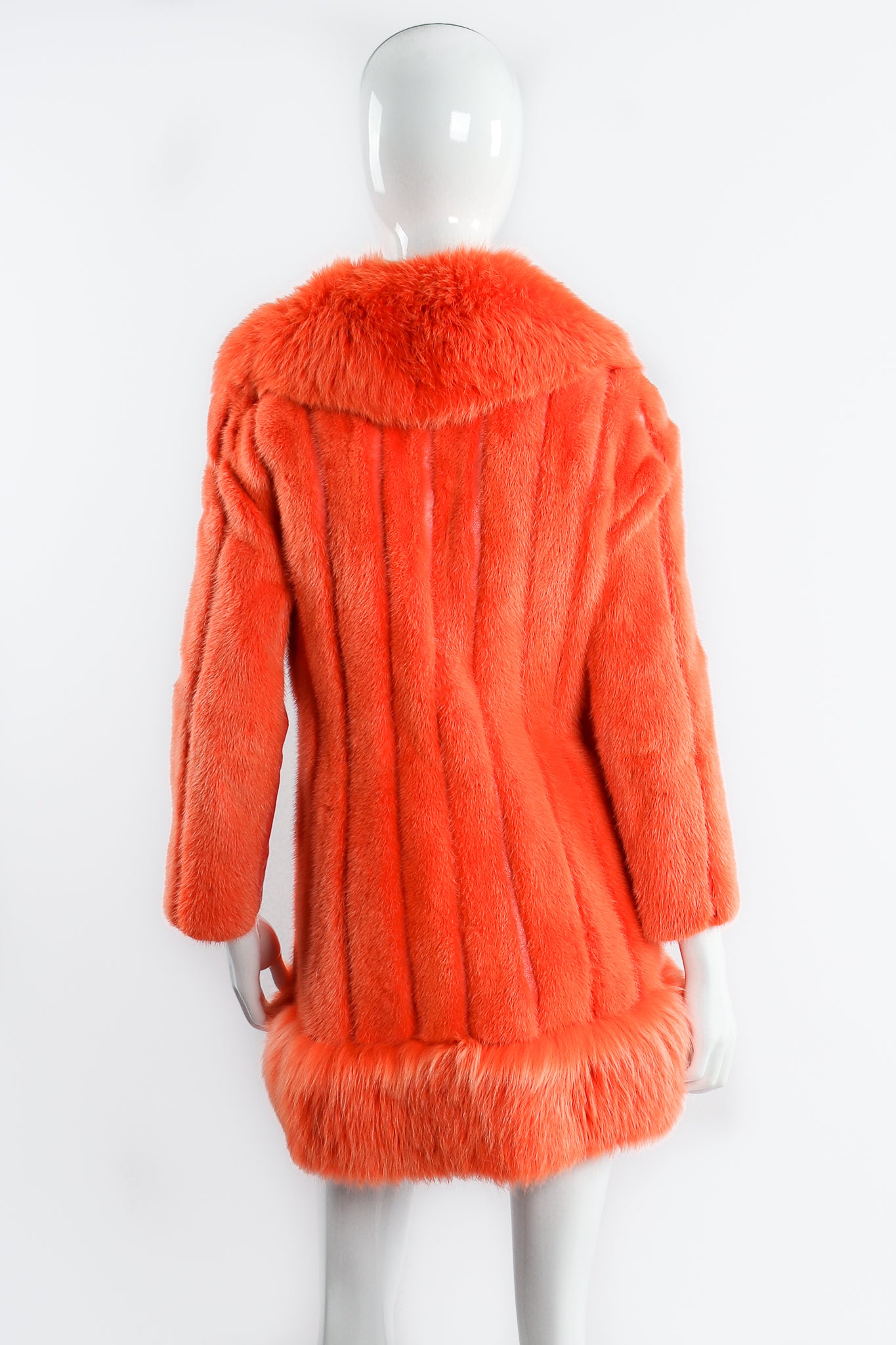 Vintage Furs by Mannis Coral Sherbet Fur Coat on Mannequin back at Recess Los Angeles