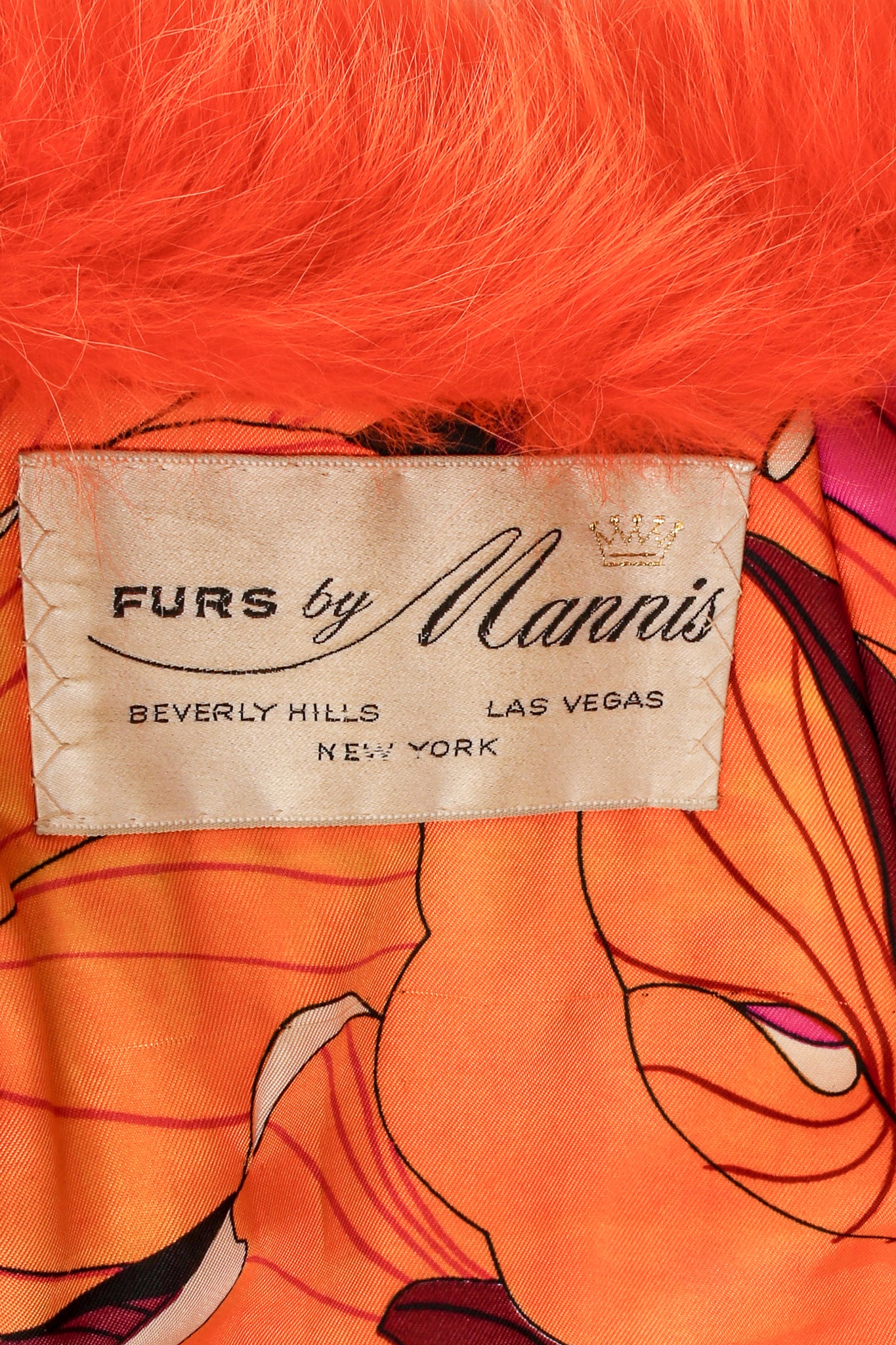 Vintage Furs by Mannis Coral Sherbet Fur Coat label at Recess Los Angeles