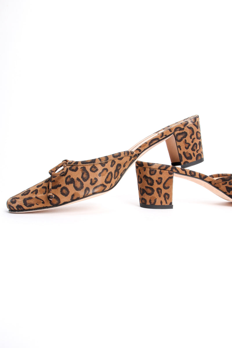 Vintage Manolo Blahnik Leopard Suede Block Heel Mules side at Recess Los Angeles