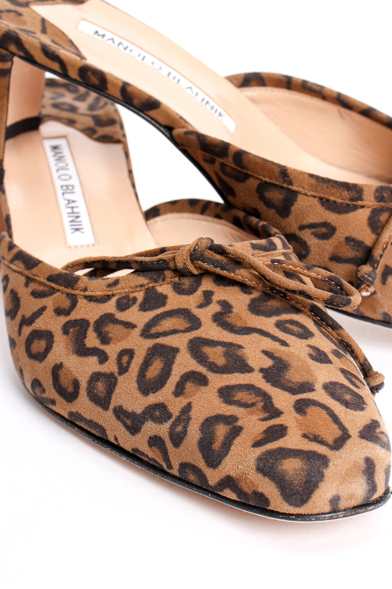 Vintage Manolo Blahnik Leopard Suede Block Heel Mules detail at Recess Los Angeles