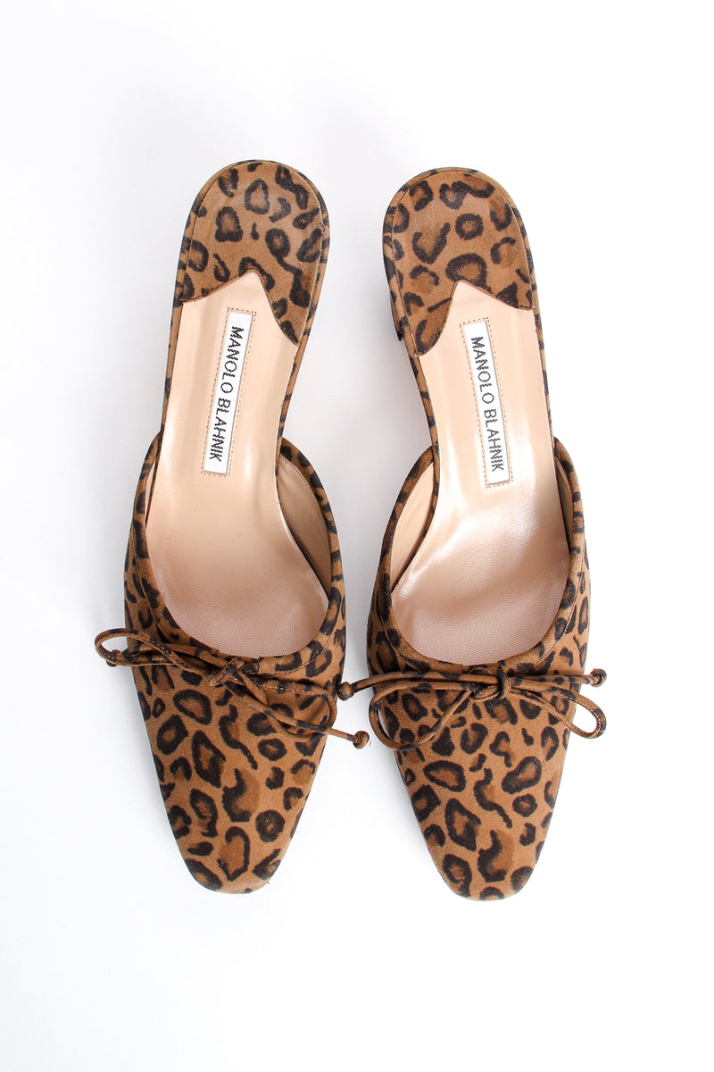 Vintage Manolo Blahnik Leopard Suede Block Heel Mules top at Recess Los Angeles