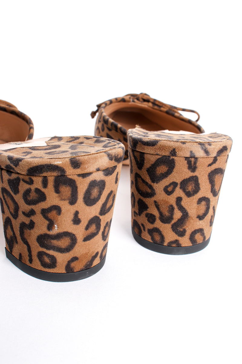 Vintage Manolo Blahnik Leopard Suede Block Heel Mules heel wear at Recess Los Angeles