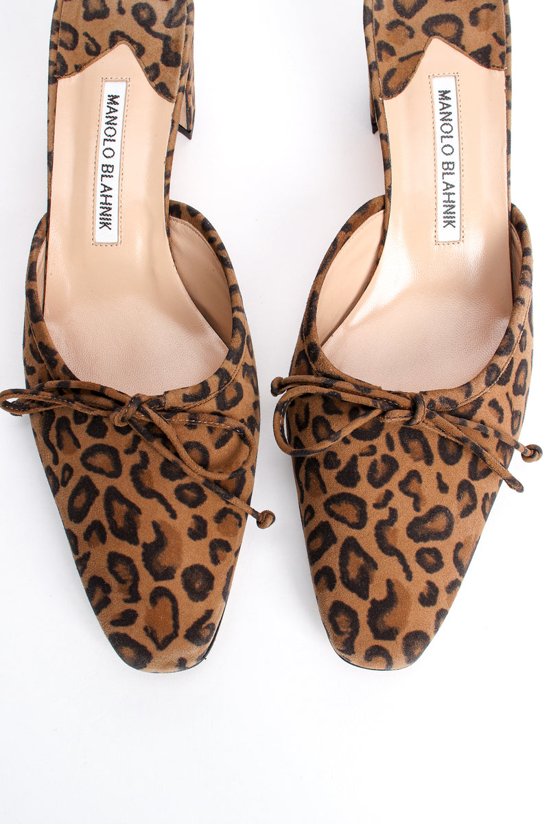 Vintage Manolo Blahnik Leopard Suede Block Heel Mules toe at Recess Los Angeles