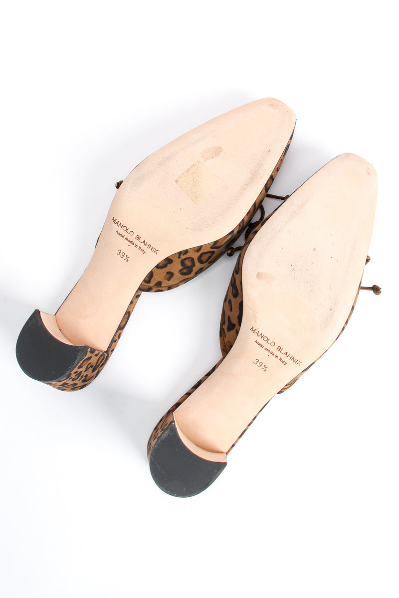 Vintage Manolo Blahnik Leopard Suede Block Heel Mules soles at Recess Los Angeles