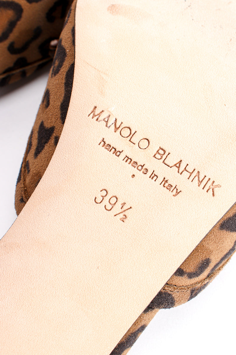 Vintage Manolo Blahnik Leopard Suede Block Heel Mules stamp at Recess Los Angeles