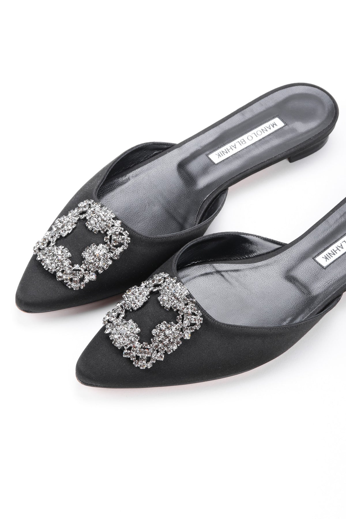 Vintage Manolo Blahnik Silk Satin Crystal Hangisi Mules – Recess