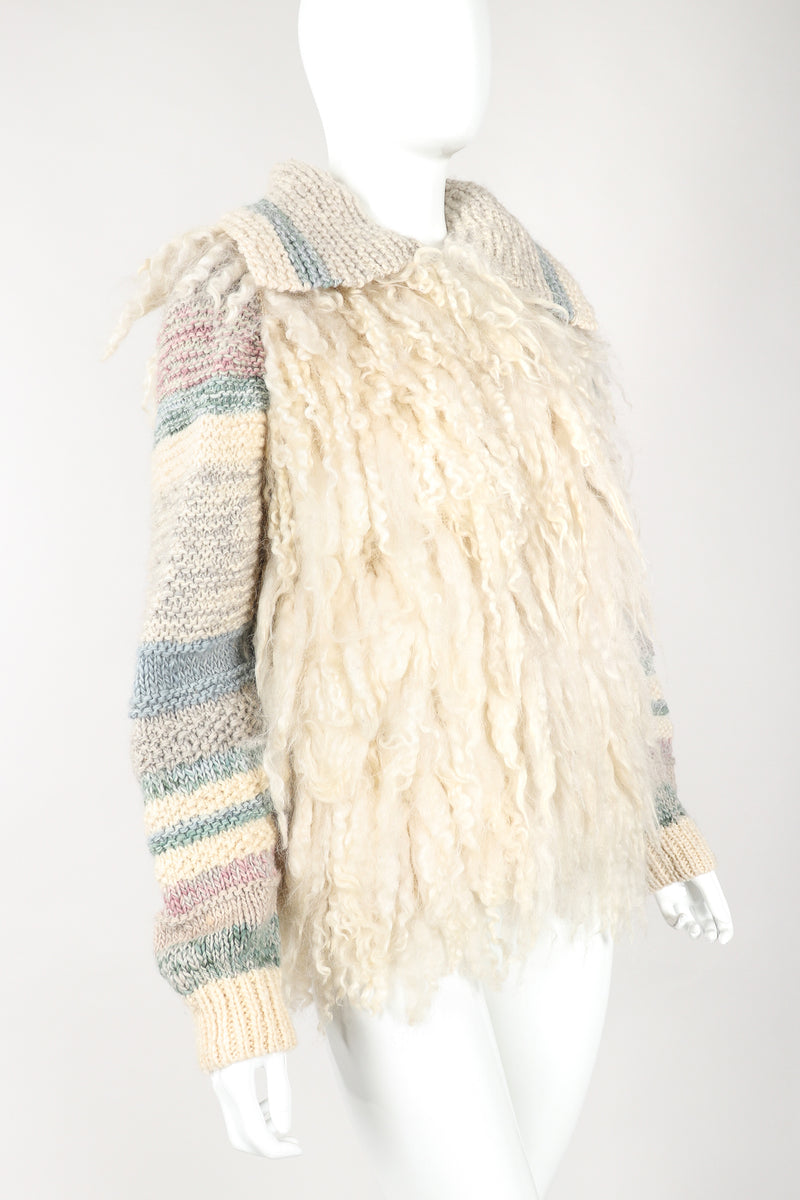 Recess Designger Consignment Vintage Manos Del Uruguay Pastel Mongolian Sheep Fleece Sweater Jacket Los Angeles Resale