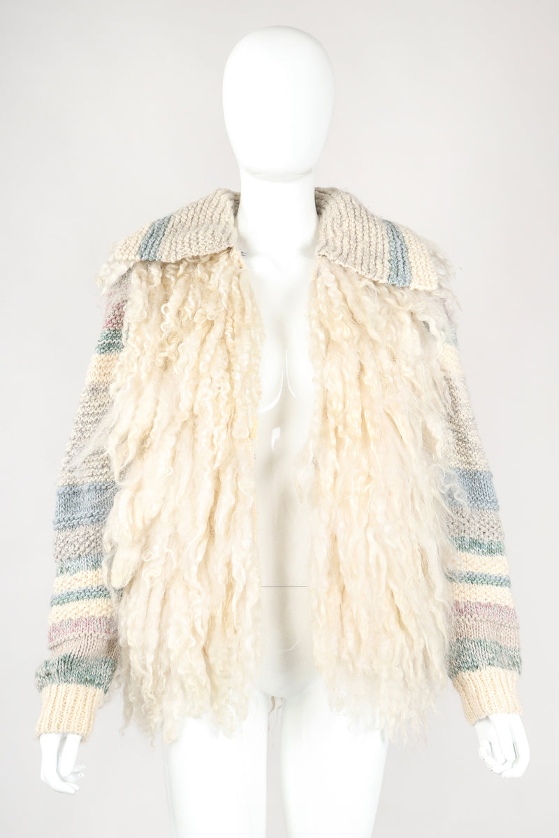 Recess Designger Consignment Vintage Manos Del Uruguay Pastel Mongolian Sheep Fleece Sweater Jacket Los Angeles Resale