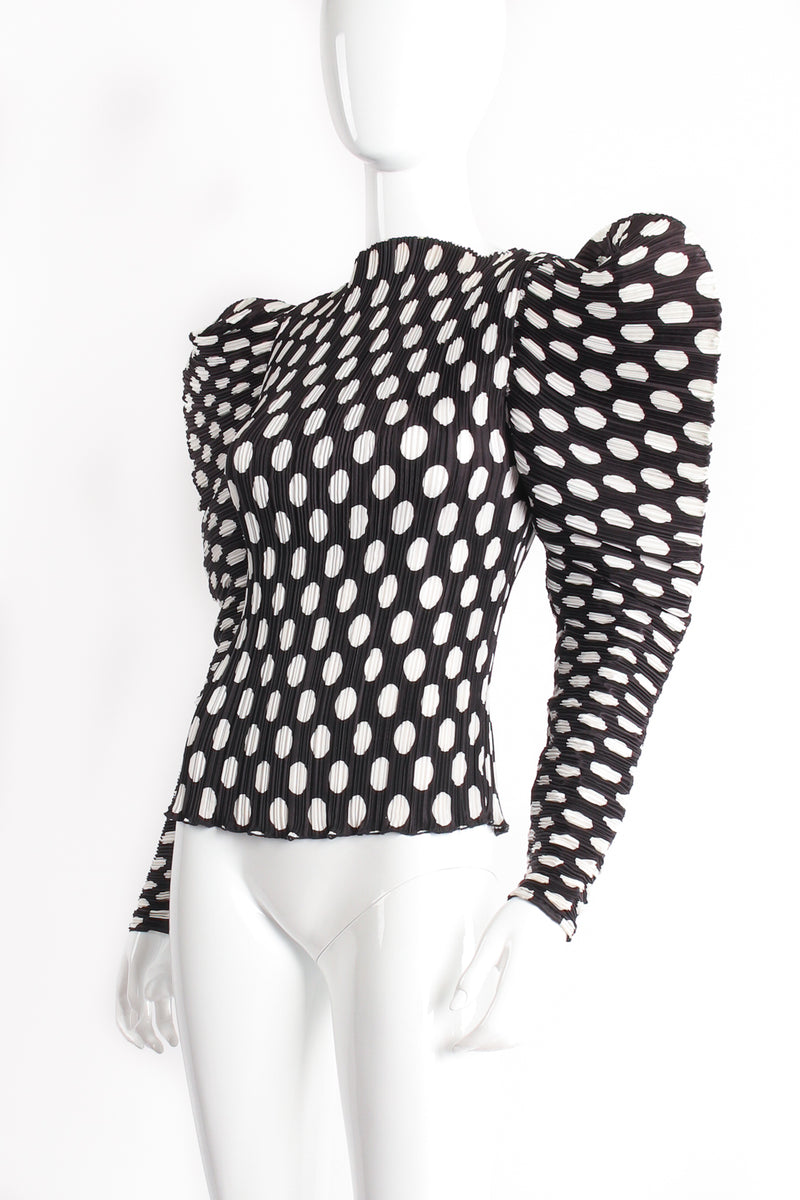 Vintage Marc Bouwer Pleated Dot Gigot Mutton Sleeve Top on mannequin angle at Recess Los Angeles