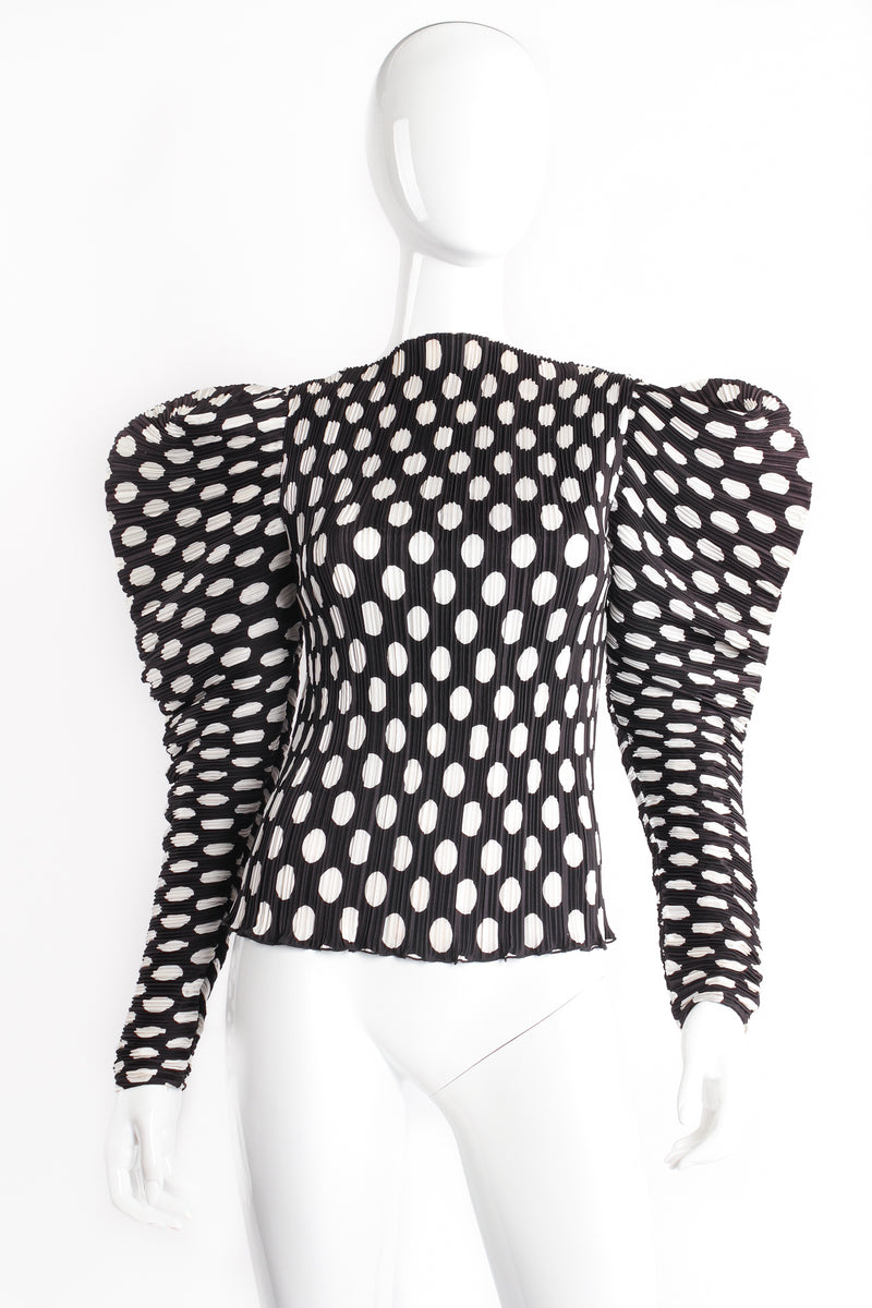 Vintage Marc Bouwer Pleated Dot Gigot Mutton Sleeve Top on mannequin front at Recess Los Angeles