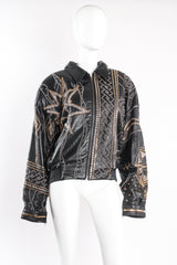 Vintage Pelle Pelle Marc Buchanan Compass Studded Leather Jacket on mannequin front at Recess LA