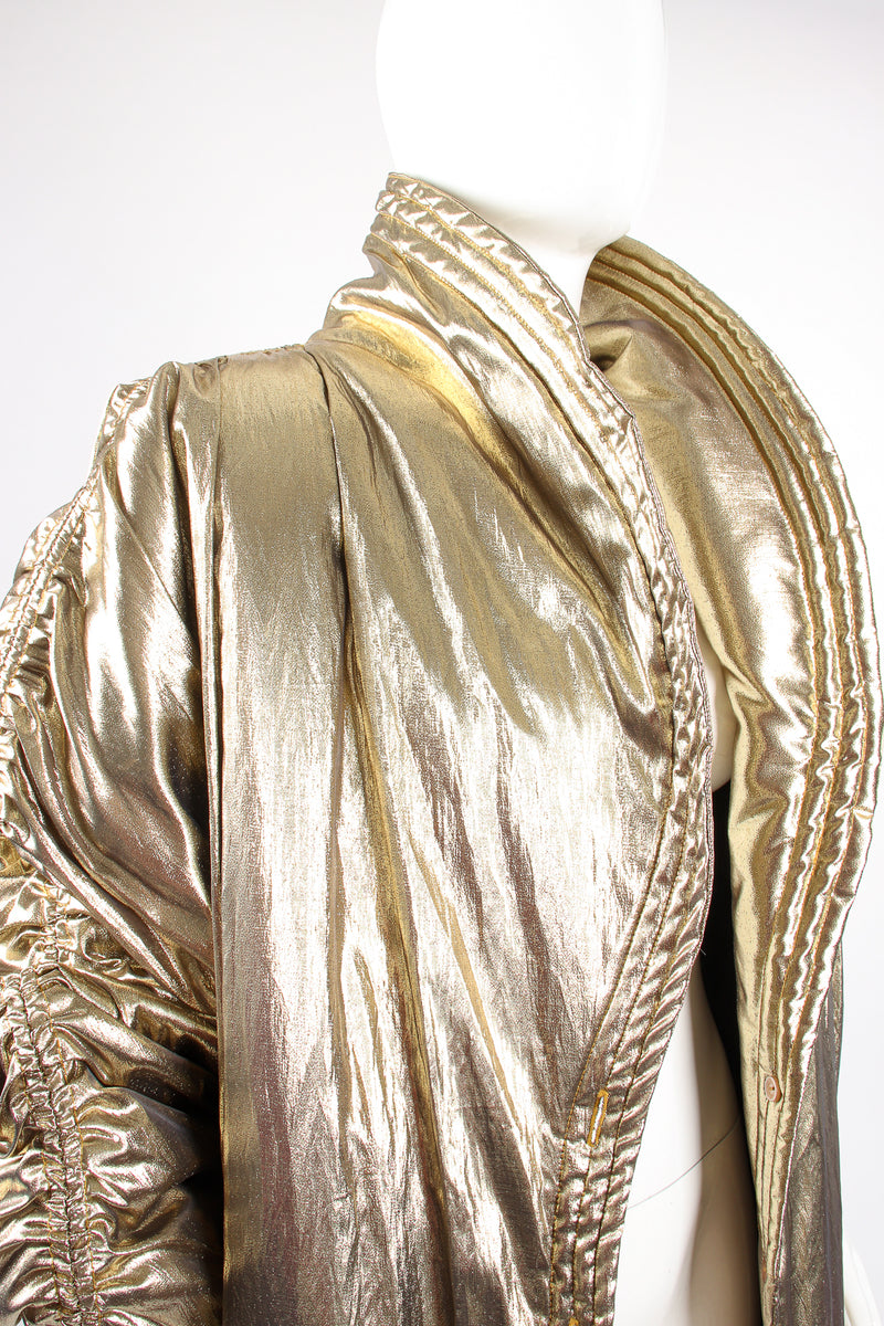 Vintage Maréna Maréna Inc Metallic Lamé Golden Puffer Coat on Mannequin collar at Recess LA