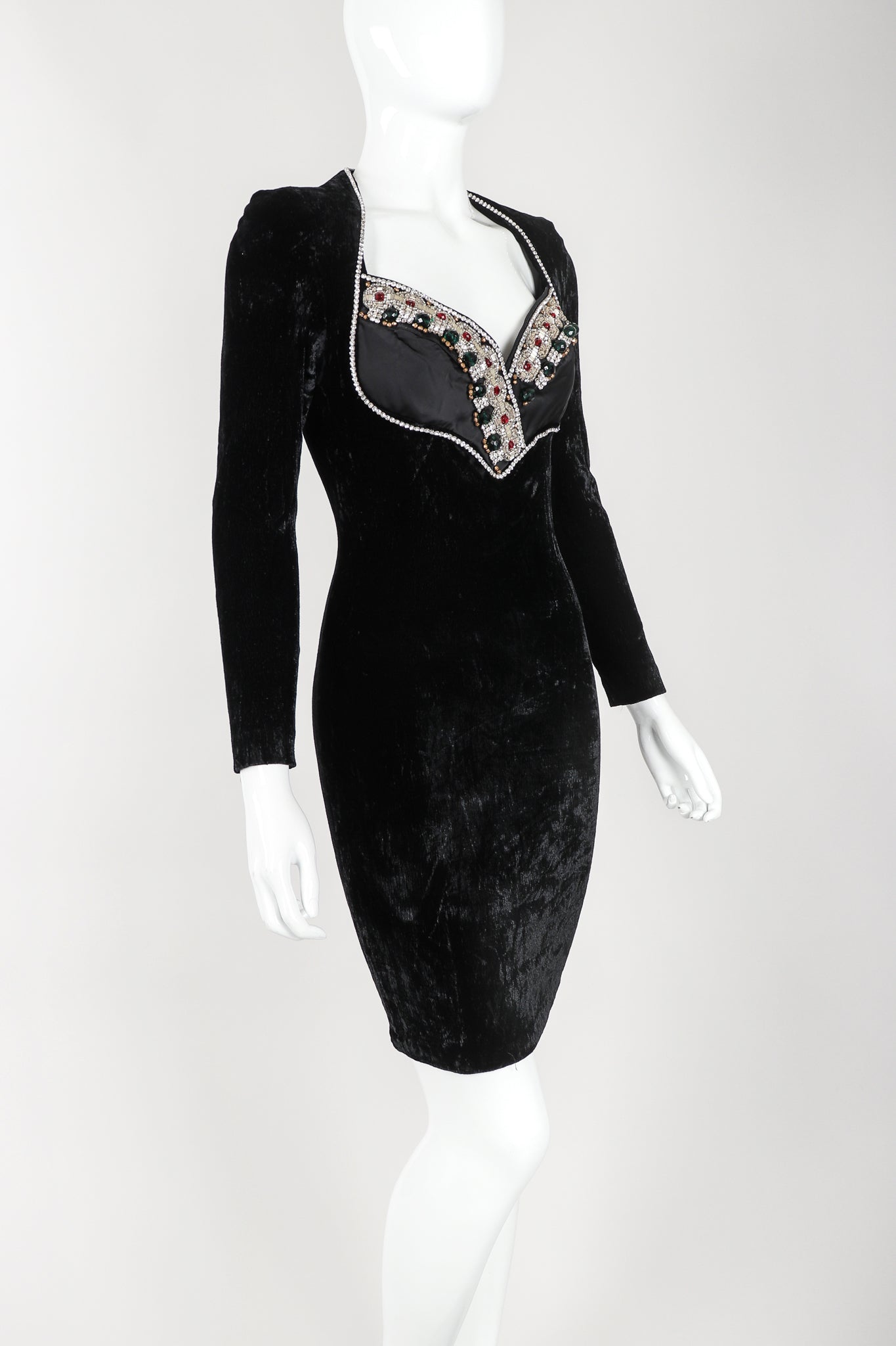 Recess Designer Consignment Vintage Maria Michele Velvet Jeweled Bust Cocktail Dress Los Angeles Resale