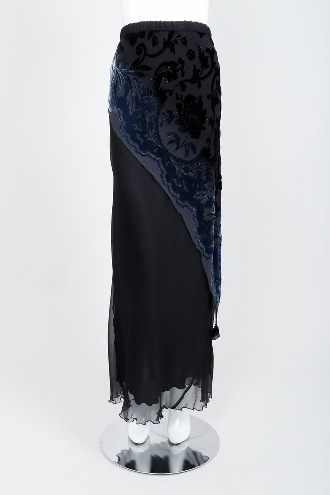 Vintage Marian Clayden Chiffon Velvet Burnout Skirt on Mannequin front at Recess