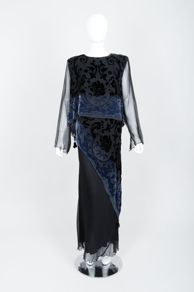 Vintage Marian Clayden Chiffon Velvet Burnout Top & Skirt Set on Mannequin front at Recess
