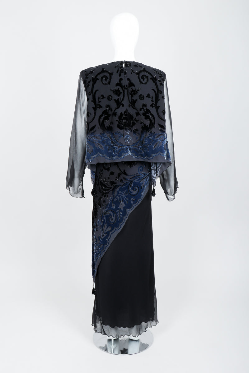 Vintage Marian Clayden Chiffon Velvet Burnout Top & Skirt Set on Mannequin back at Recess