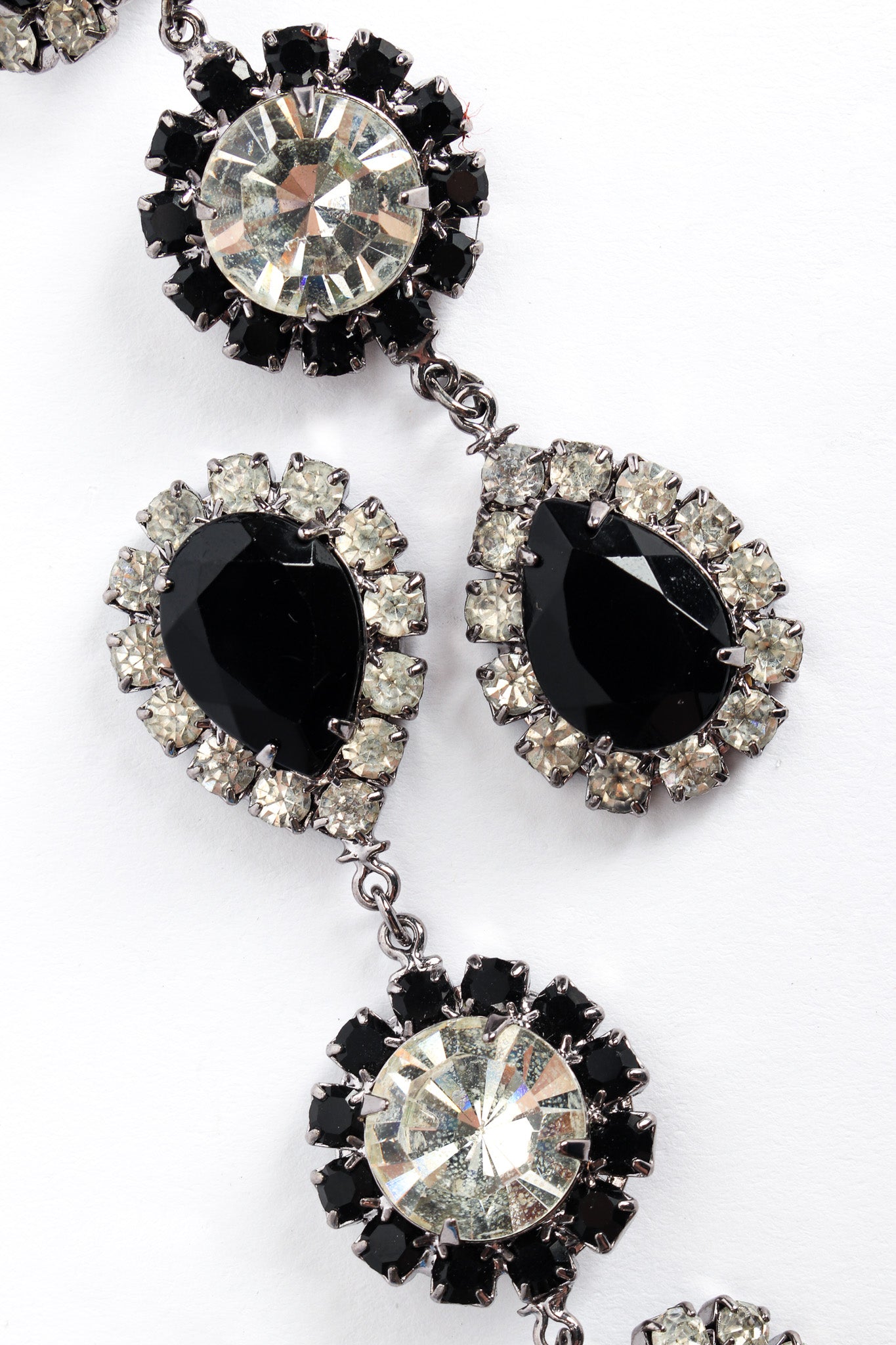 Vintage Marie Ferrá Onyx Rhinestone Drop Earrings stone close up @ Recess LA