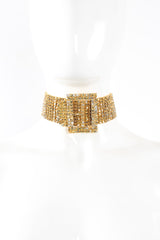 Vintage Marie Ferra Gold Rhinestone Buckle Choker Necklace on mannequin at Recess Los Angeles