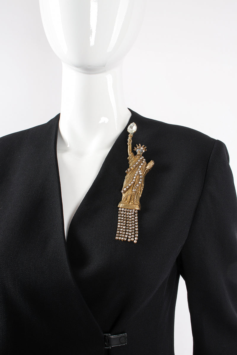 Vintage Marla Buck Brass Statue Of Liberty Brooch on mannequin at Recess Los Angeles