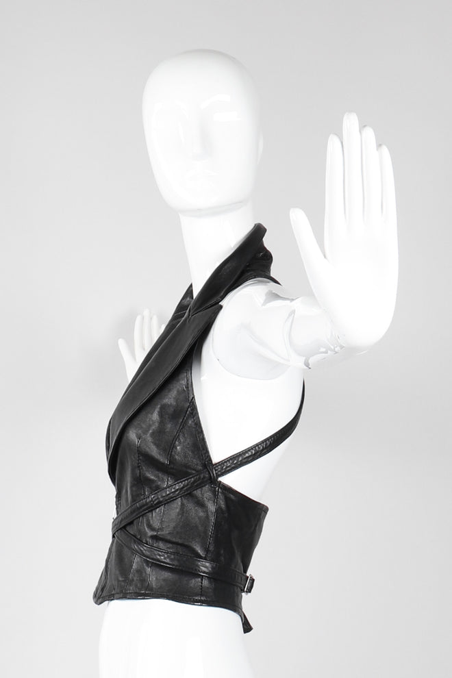 Recess Los Angeles Vintage Martine Sitbon Notched Lapel Leather Corset Harness Vest