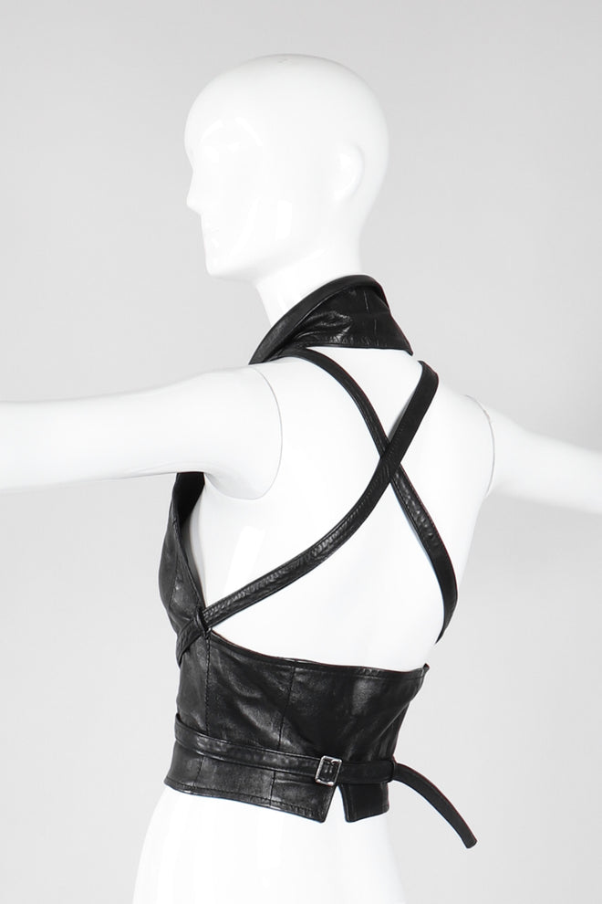 Recess Los Angeles Vintage Martine Sitbon Notched Lapel Leather Corset Harness Vest