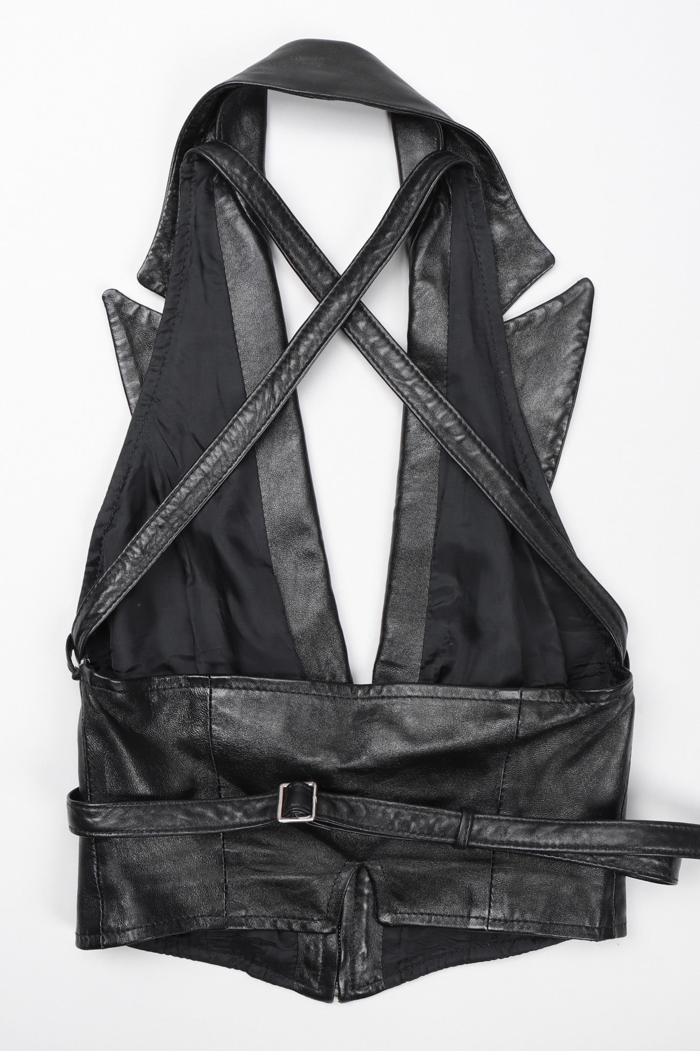 Recess Los Angeles Vintage Martine Sitbon Notched Lapel Leather Corset Harness Vest