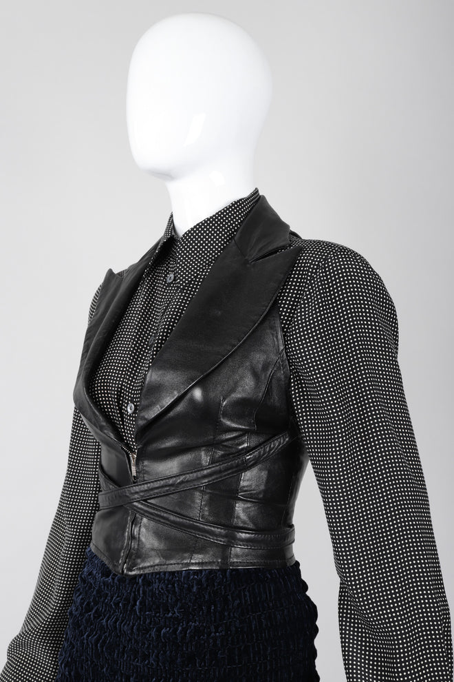 Recess Los Angeles Vintage Martine Sitbon Notched Lapel Leather Corset Harness Vest