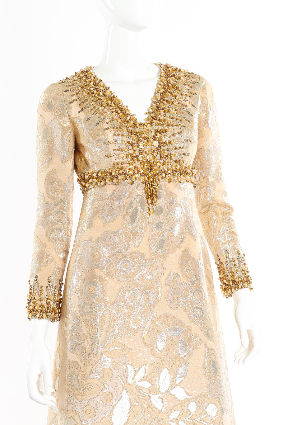 Metallic beaded empire gown by Marty Modell mannequin front close @recessla